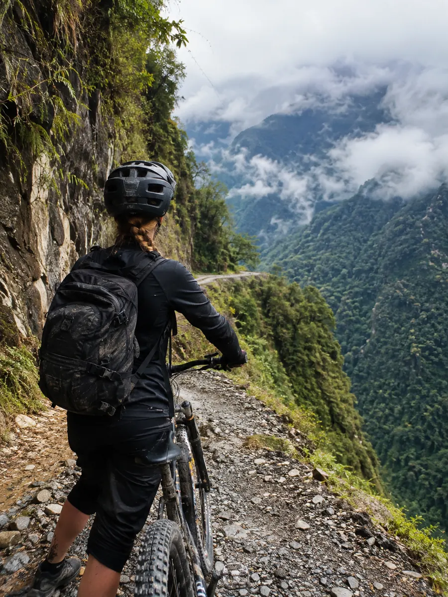 Vista del tour en bicicleta de montaña por el Camino de la Muerte